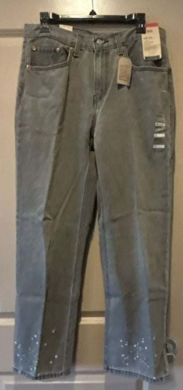 Levi's Women's Low Pro Straight-Leg Mid-Rise Jeans in Grey with Paint Splatter H